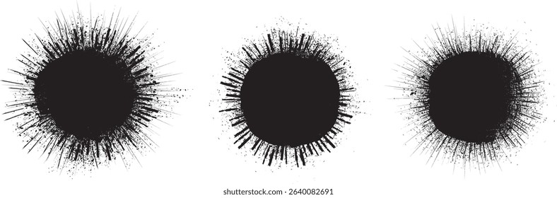 Collection of ink splashes for explosion effect .Set of Black Spray paint effect .fireworks Explosion background . Starburst. Spray paint splashes . Sunburst effect .Radial lines and grainy particles