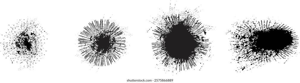 Collection of ink splashes for speckle effect .Set of Black Spray Blot of Ink. Place blobs, stains and splats in this pack over any object to create grunge effect .Spray paint drips .abstract vector.