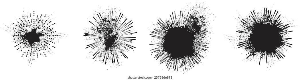 Collection of ink splashes for speckle effect .Set of Black Spray Blot of Ink. Place blobs, stains and splats in this pack over any object to create grunge effect .Spray paint drips .abstract vector.