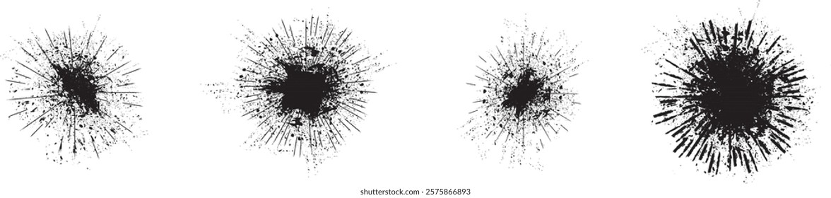 Collection of ink splashes for speckle effect .Set of Black Spray Blot of Ink. Place blobs, stains and splats in this pack over any object to create grunge effect .Spray paint drips .abstract vector.