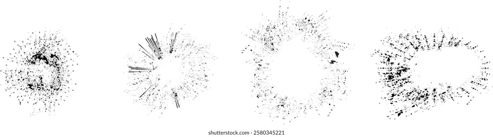 Collection of ink splashes for speckle effect .Set of Black Spray Blot of Ink. Place blobs, stains and splats in this pack over any object to create grunge effect .Spray paint drips .abstract vector.