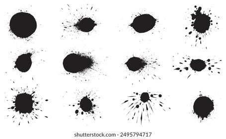 Collection of Ink Splatter and Paint Splash Designs. Simple drops to explosive bursts, ideal for grunge or artistic designs