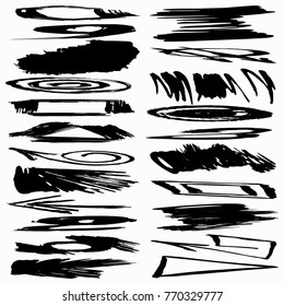 collection of ink strokes brush lines of spots