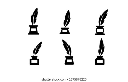 collection inkwell feather black logo icon design vector