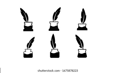 collection inkwell feather black logo icon design vector