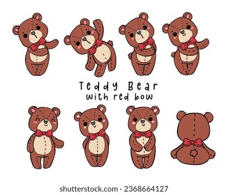 collection of innocent teddy bear doodles. These adorable hand-drawn sketches depict the bear in various playful poses, perfect for evoking childhood happiness. Ideal for nursery decor