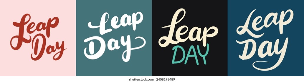 Collection of inscriptions Leap Day. Handwriting lettering set Leap day. Hand drawn vector art.