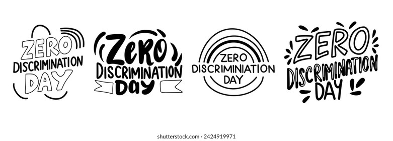 Inschriftensammlung Zero Discrimination Day. Handgeschriebener Text Banner in schwarzer Farbe. Handgezeichnete Vektorgrafik.