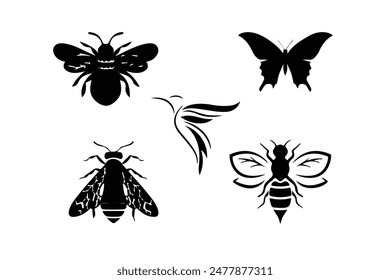 Collection of Insect silhouette illustration.