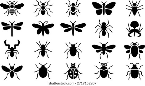 Collection of Insect Silhouettes Isolated on Transparent Background