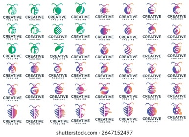 Collection of insect vector logos with colorful technology concept