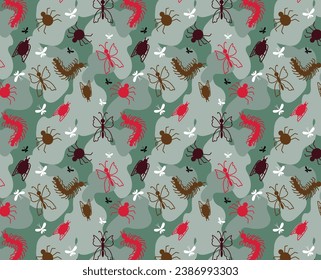 Collection of insects. Butterflies, dragonflies and beetles. Seamless pattern. Vector doodle illustration  