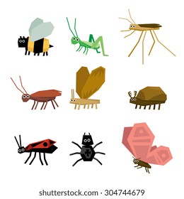 Collection of insects cartoon, vector illustration set