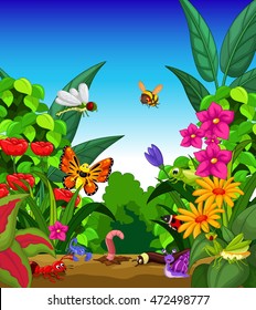 collection of insects in the flower garden