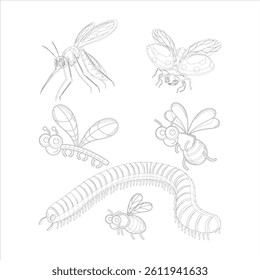 Collection of insects in sketch style