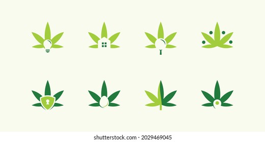 Una colección de inspiradores diseños de logo de la hoja de marihuana con varias combinaciones.	