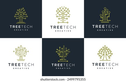 collection of inspirational technology tree digital logo design templates	