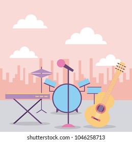 collection instruments musical equipment