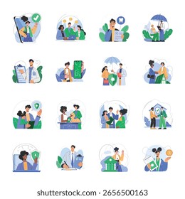 Colección de Ilustraciones de estilo plano de seguros 

