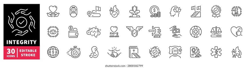 Collection of integrity and ethics icons representing trust and values
