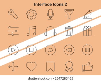 Collection of interface icons depicting various web and app design tools perfect for digital and tech themes.