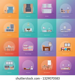 Collection Of Interior Design Room Types Icons 