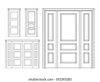 Collection interior doors, Technical Drawing. Classic interior doors - simple sketch for your design. vector illustration. icon door.