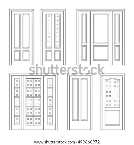 Collection Interior Doors Technical Drawing Classic Stock Vector ...