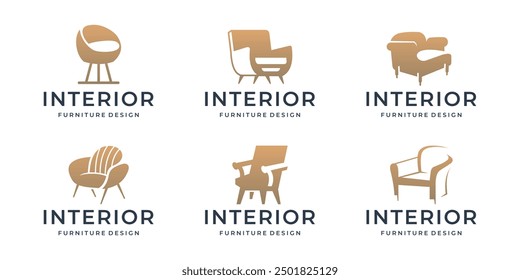 collection of interior logo design inspiration with golden color brand.