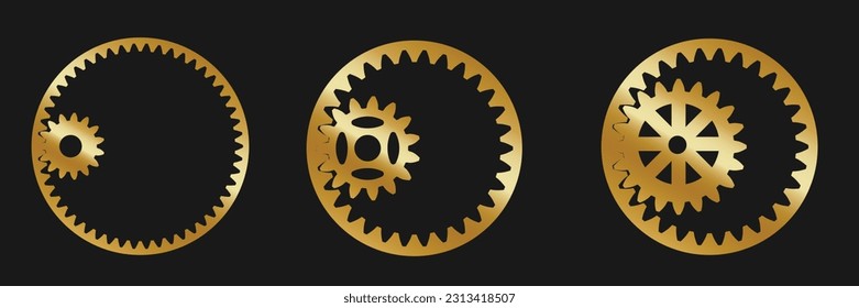 Collection of internal gear. Real involute. Set of gearing, gears, mechanical. Internal gear and pinion. Vector illustration.