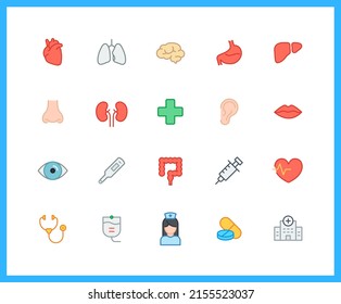 Collection Of Internal Medicine Department Color Icons. Set Of Human Organ, Medical, Hospital Symbols Drawn With Thin Contour Lines. Vector Illustration.