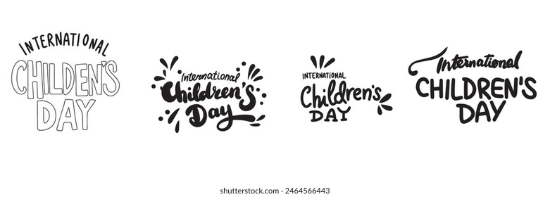 Collection of International Childrens Day text. Hand drawn vector art.