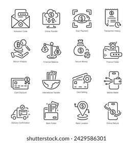 Collection of Internet Banking Line Style Icons 

