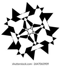 Uma coleção de intrincados padrões geométricos circulares em preto e branco, Cada design apresenta simetria radial única e formas alternadas, criando um efeito visual impressionante.