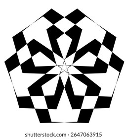 Uma coleção de intrincados padrões geométricos circulares em preto e branco, Cada design apresenta simetria radial única e formas alternadas, criando um efeito visual impressionante.