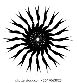 Uma coleção de intrincados padrões geométricos circulares em preto e branco, Cada design apresenta simetria radial única e formas alternadas, criando um efeito visual impressionante.