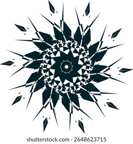 Uma coleção de intrincados padrões geométricos circulares em preto e branco, Cada design apresenta simetria radial única e formas alternadas, criando um efeito visual impressionante.