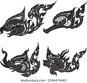 A collection of intricate Thai bird head motifs (Nok Kham) inspired by traditional designs. Perfect for tattoo art, decorative projects, and cultural themes.