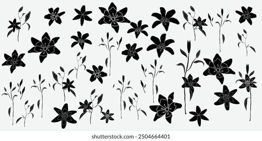 A collection of intricately designed black floral illustrations for various design projects and purposes