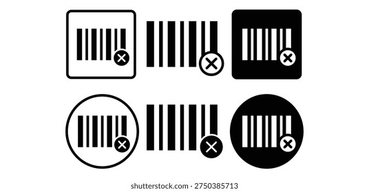 Collection Of Invalid Barcode Icons With Red Cross Symbol Vector Design Isolated On White Background