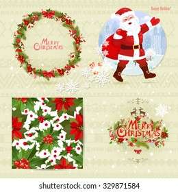 Collection invitation card. seamless texture with flowers. Merry Christmas.
