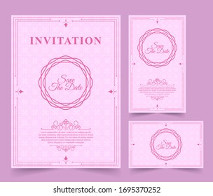 collection Invitation card vector design vintage style with soft pink color.