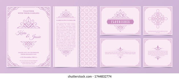 Collection Invitation card vector design vintage style with soft pink color.	