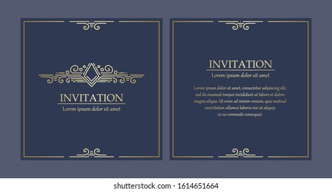 Collection of invitation card for wedding or luxury products. Made with golden decoration on black background.