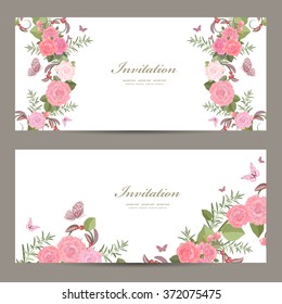 collection invitation cards with blossom of roses for your design