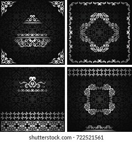Collection of invitation cards with decorative frames on vintage background. Vintage art, frame, motifs, elements. Vector decorative retro greeting cards. Invitation design    
