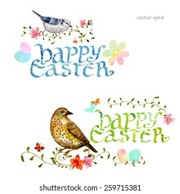 collection invitation cards with happy easter. watercolor