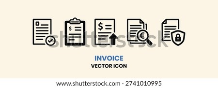 Collection of invoice icons representing billing, payment, security, and financial document processing systems
