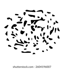 Collection of irregular black organic shapes scattered on transparent background, creating abstract and modern design ideal for backgrounds, patterns, or artistic projects.