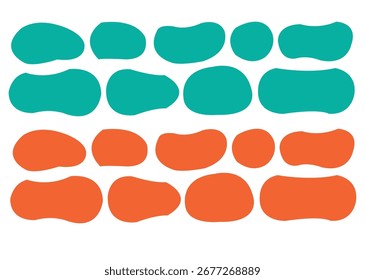 Una colección de manchas de forma irregular en verde azulado y naranja, presentadas en un patrón limpio y organizado.